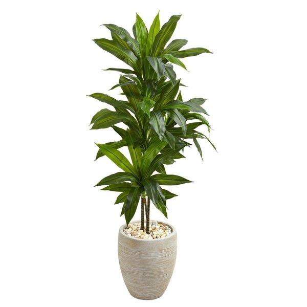 Dare2Decor 4 ft. Dracaena Artificial Plant in Sand Colored Planter - Real Touch DA2467480